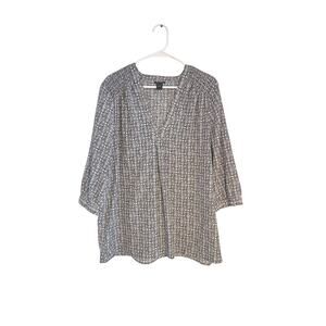 Ann Taylor XL Black White Patterned Blouse – Women’s Workwear Top